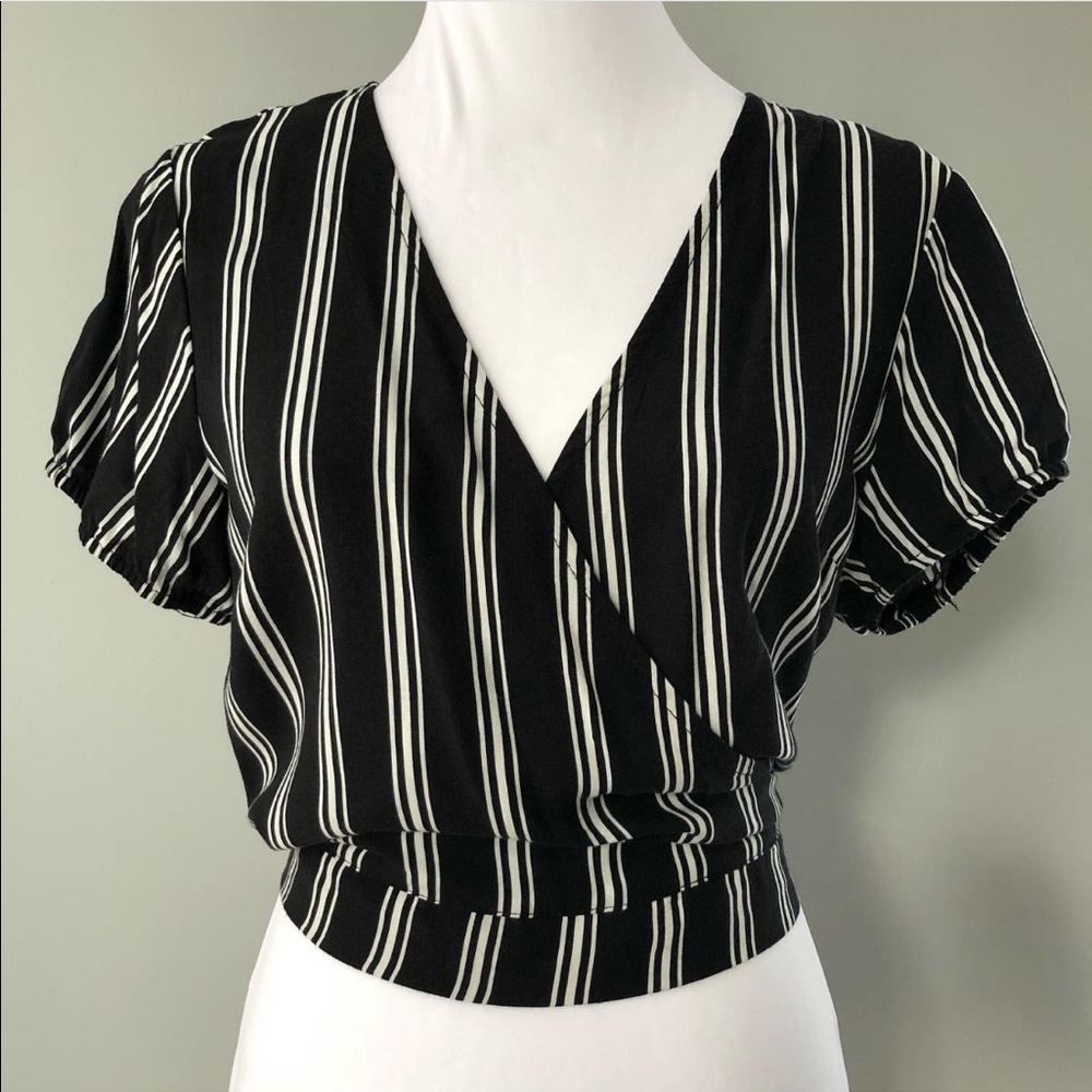 Black and white striped top with tie detail